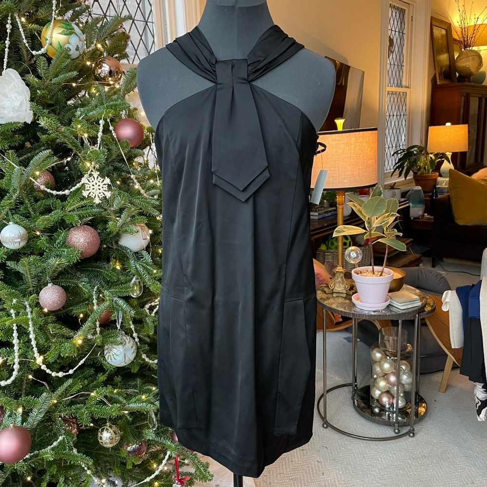 Karl Lagerfeld Black Satin Dress with Bow Detail